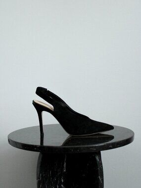 Daniel Pumps Womens 6 Black Suede Pointed Toe Slingback Stiletto Made Italy
